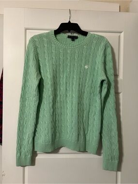 Brooks Brothers Mint Green Cable Knit Crewneck Sweater 100% Cotton